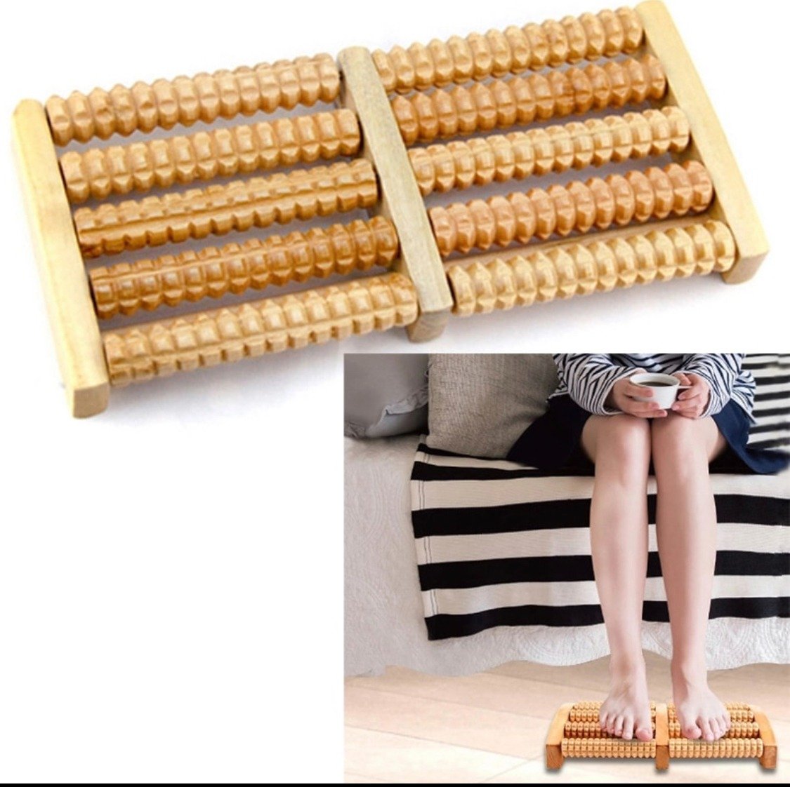 Traditional Wooden Roller Foot Massager Durable Natural Wood Design For Relaxation Stress - Image 2