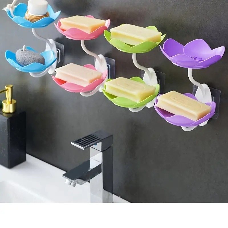 Multicolor Lotus Flower Soap Holder, Double Layer Wall-Mounted, No-Drill with Drainage, (Random Color) - Image 5