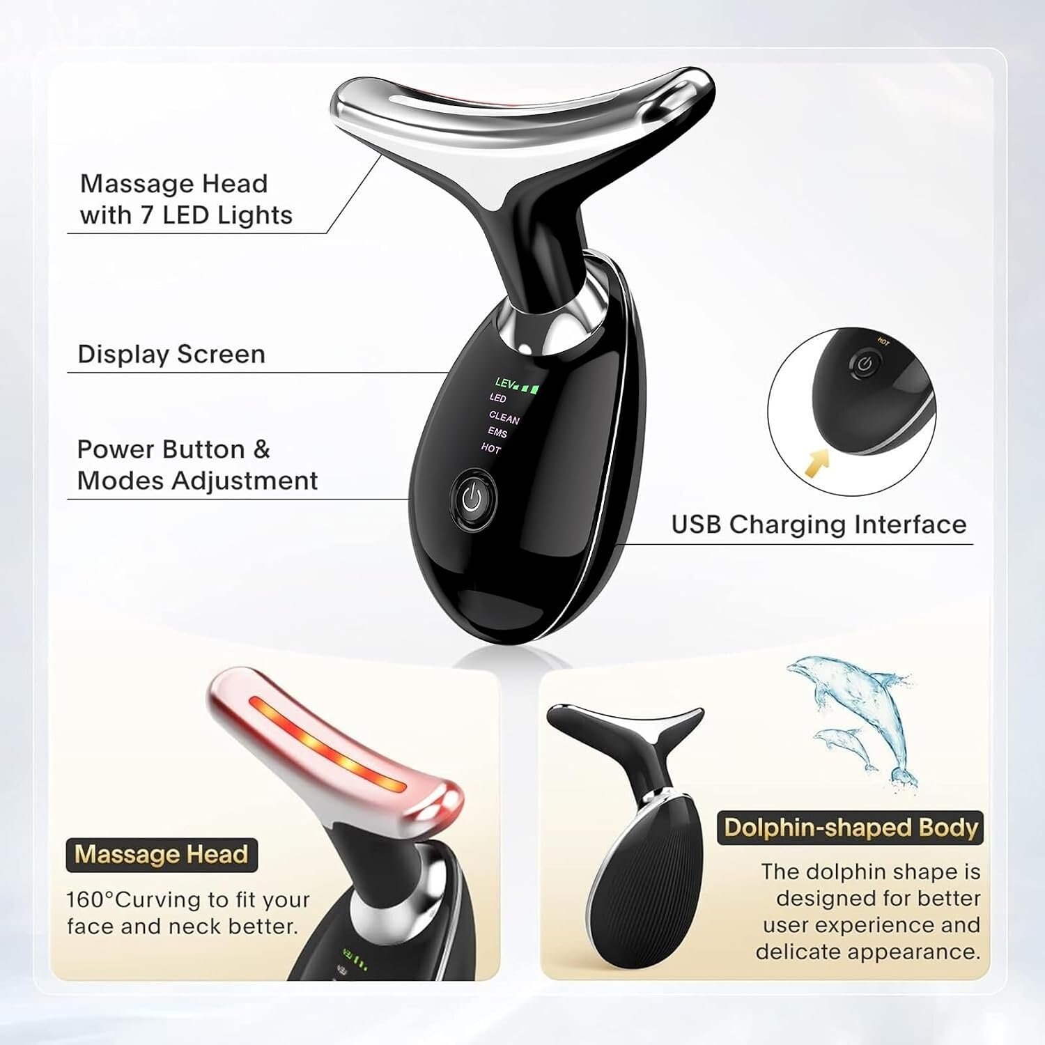 Vegena Face Massager Against Wrinkles, Face Beauty Device, Electric Face Massager Anti-Wrinkle with 3 Modes 45°C Anti-Wrinkle Face Device Skin Tightening Ems Face Care Device Anti-Wrinkle - Image 6