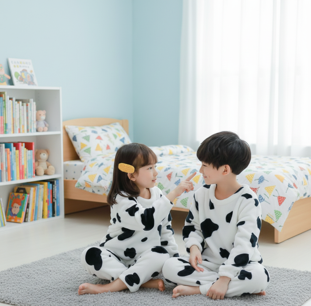 Kids Ultra-Soft Fleece Cow Print Pajamas – Winter Set