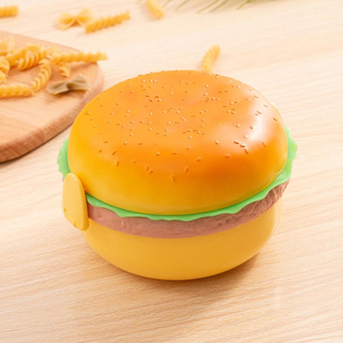 Lunch Box For Kids Burger Hamburger Shaped Multi Layer 6x3.5 Inches Multicolor Portable Food