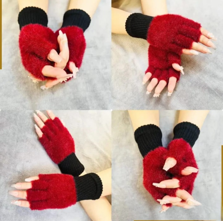 Women's Winter Plush Half-Finger Gloves – 1 Pair - Image 3