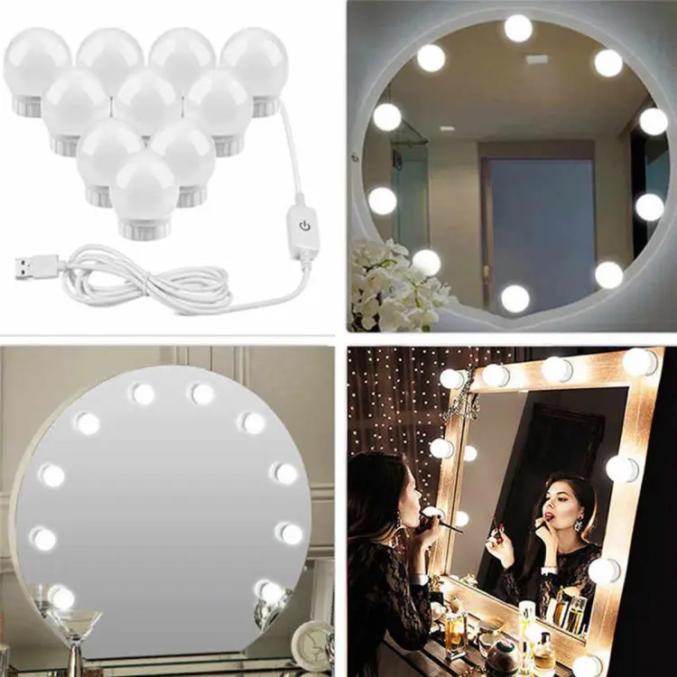 Vanity Mirror Fill 10Pc Light Bulb | Changeable Luminance 3 Colors LED USB String Dimmable Vanity Light - Image 3