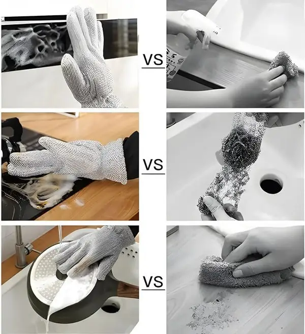 Multipurpose Wire Dishwashing Gloves | Dishwashing Rags for Wet and Dry, Steel Wire Miracle Cleaning Cloth with Glove Shape, Non-Scratch Wire Dish Cloths for Washing Dishes, Kitchen | Anti-heat aluminium gloves - Image 4