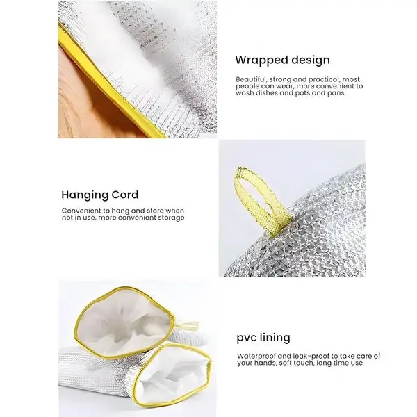 Multipurpose Wire Dishwashing Gloves | Dishwashing Rags for Wet and Dry, Steel Wire Miracle Cleaning Cloth with Glove Shape, Non-Scratch Wire Dish Cloths for Washing Dishes, Kitchen | Anti-heat aluminium gloves - Image 2