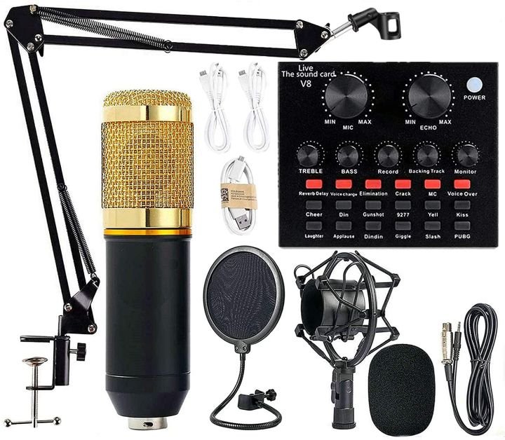 Premium V8 Pro Condenser Microphone Kit With Sound Card Professional Recording Microphone Set With Audio Sound Card For Streaming And Podcasting - Image 3