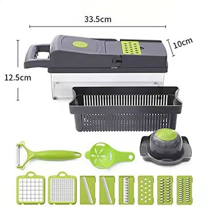 16-In-1 Multifunctional Vegetable Chopper & Slicer With Colander Basket And Storage Container – Heavy-Duty Food Cutter & Dicer For Onion, Potato, Carrot, Garlic & More - Image 5