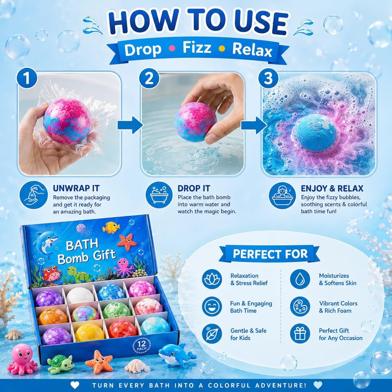 1pcs Bath Bombs for Kids Gift Set, Colorful Bath Bomb with Surprise Gift Inside, Ocean Theme - Image 4
