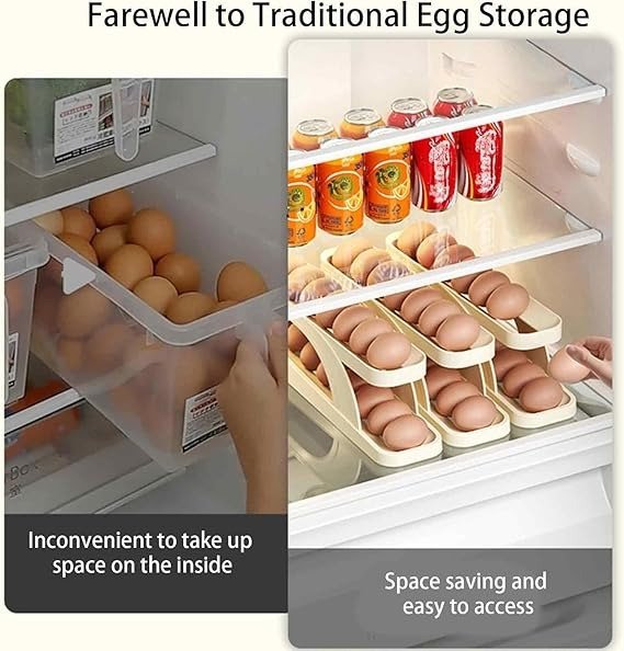 15 Egg Storage Box Rolling Design Space Saving PP Refrigerator Organizer Multi Layer Egg Holder (Random Color) - Image 2