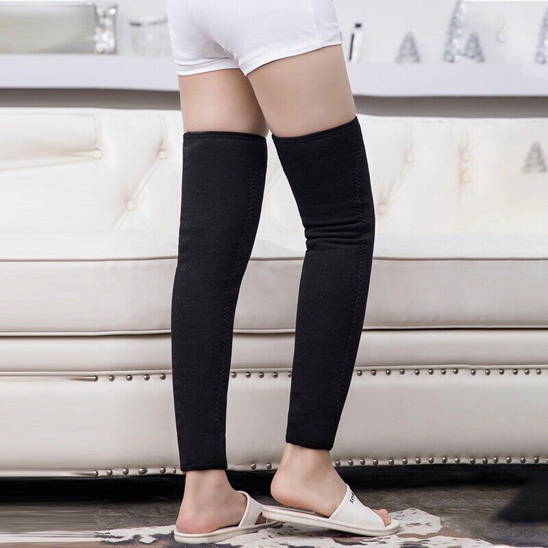 Unisex Wool Knee-Length Leg Warmers – Plain Black - Image 2