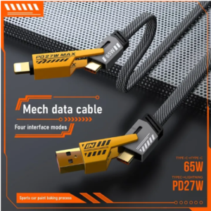 4 in 1 Data Cable – USB-C & Lightning Connectors, Braided Durable Design, Fast Charging & Data